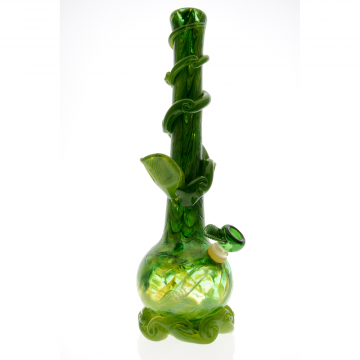 Noble Glass 14 Inch Tall Green Glass Bong with Green Wrap and Foot & Green Leaves