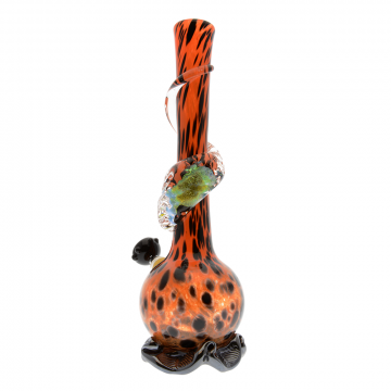 Noble Glass 14 Inch Tall Orange Glass Bong with Black Pattern & Clear Wrap