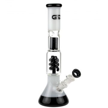 Grace Glass Beaker Ice Bong with Spiral Perc | Black & Milky White - Side View 1