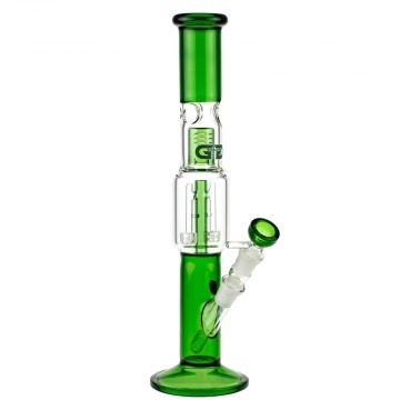 Grace Glass Straight Ice Bong with Double Drum Perc | Green - Side View 1