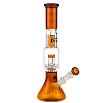 Grace Glass Beaker Ice Bong with Drum Perc | Amber - Side View 1