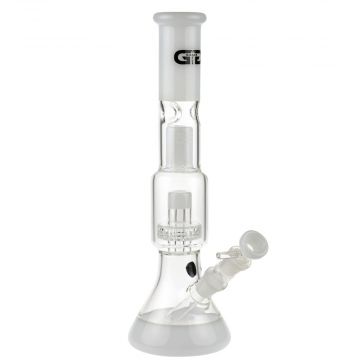 Grace Glass Beaker Ice Bong with Drum Perc | White - Side View 1