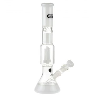 Grace Glass Beaker Ice Bong with Double Drum Perc | White - Side View 1