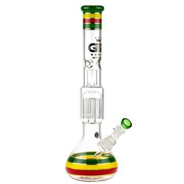 Grace Glass Beaker Ice Bong with 10-Arm Tree Perc | Rasta - Side View 1