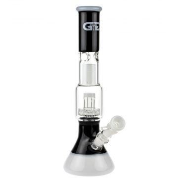 Grace Glass Beaker Ice Bong with Drum Perc | Black & White - Side View 1