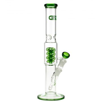 Grace Glass Straight Ice Bong with Spiral perc | Green - Side View 1