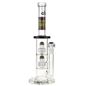 Grace Glass Straight Bong with Double Drum Perc and Reversals | Black - Side View 1