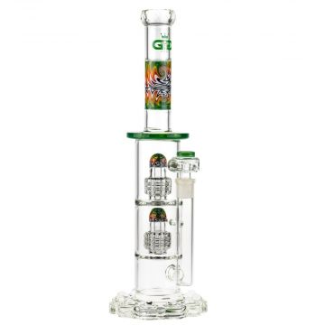 Grace Glass Straight Bong with Double Drum Perc and Reversals | Green - Side View 1