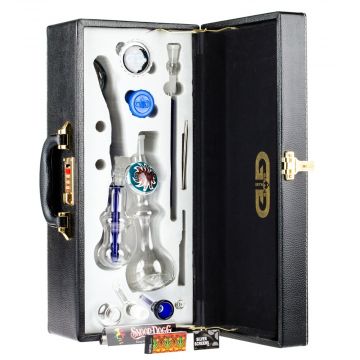 Grace Glass Double Chamber Saxo Vapor Bubbler In Leather Case | Blue