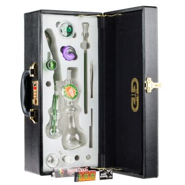 Grace Glass Double Chamber Saxo Vapor Bubbler In Leather Case | Green