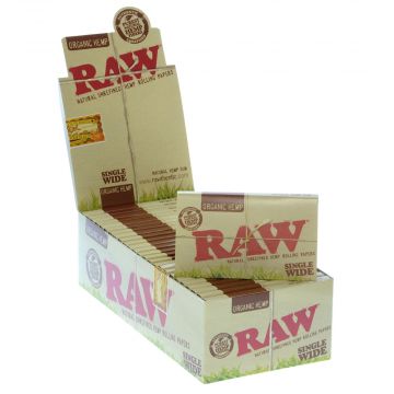 RAW Organic Single Wide Hemp Rolling Papers - Double Window - Box of 25 Packs