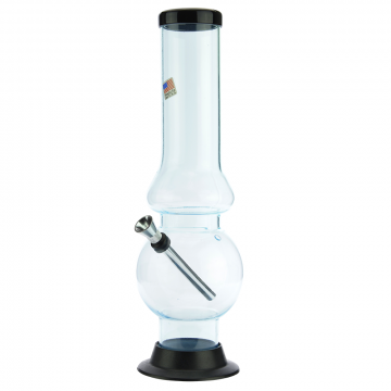 Acrylic Bulged Straight Tube Bong with Bubble Base | Ice Blue