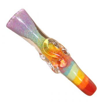 Glass Taster Pipe - Multi Color Frit Stripes - Rainbow