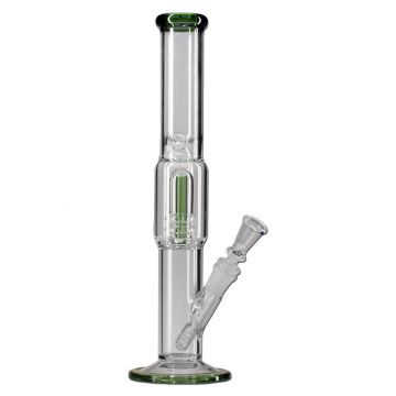 Glass Ice Bong with Double Showerhead Percolator with Green Accents 