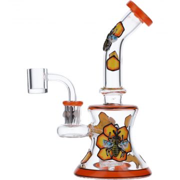 Honey Bee Hourglass Dab Rig with Showerhead Perc | Side view 1