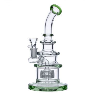 Glass Ball Bubbler with Barrel Perc | 9.5 Inches | Green | Side view 1