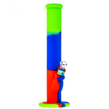 Straight Silicone Bong with Glass Herb Bowl | Green Blue and Red