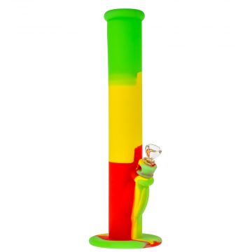 Straight Silicone Bong with Glass Herb Bowl | Rasta