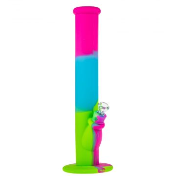 Straight Silicone Bong with Glass Herb Bowl | Pink Light Blue and Green