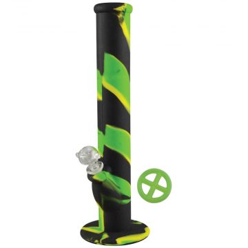 Durable Silicone Straight Tube Bong with Glass Bowl | Green Black
