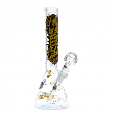 Silika - Straight Beaker Ice Bong with Honey Bee Logo