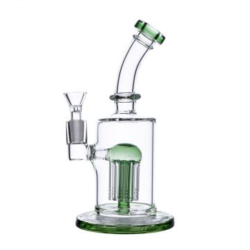 Glass Bubbler with Bent Neck and Tree Perc | Green | Side view 1
