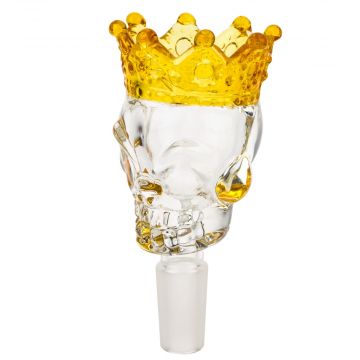 Glass Skull Bowl with Crown | Male Joint | Yellow | 14.5mm 