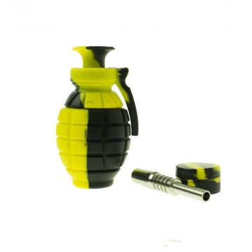 Silicone Hand Grenade Nectar Collector | Black Yellow