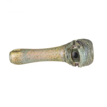 Glass Chillum Pipe - Light Green Frit and Worked Green Eyeball 