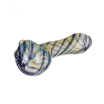 Glass Spoon Pipe - Fumed with Colored Stripes - Blue