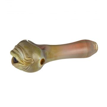 Glass Spoon Pipe - Tan Frit and Worked Amber Eyeball