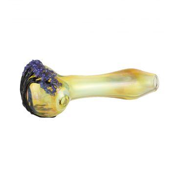 Glass Spoon Pipe - Fumed with Tree Themed Art - Purple