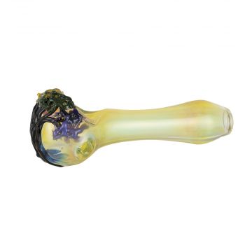 Glass Spoon Pipe - Fumed with Tree Themed Art - Rainbow 