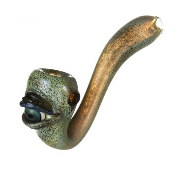 Glass Sherlock Pipe - Light Green Frit and Worked Green Eyeball 