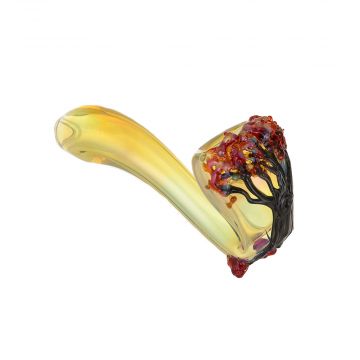 Glass Sherlock Pipe - Fumed with Tree Themed Art - Fall 