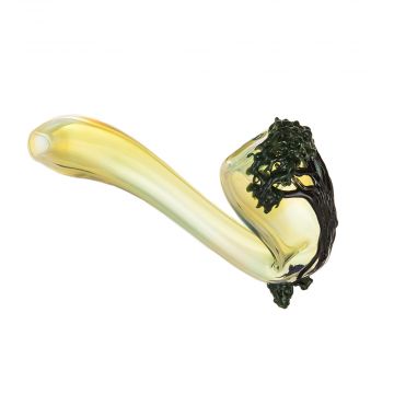 Glass Sherlock Pipe - Fumed with Tree Themed Art - Green