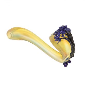 Glass Sherlock Pipe - Fumed with Tree Themed Art - Purple