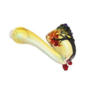 Glass Sherlock Pipe - Fumed with Tree Themed Art - Rainbow