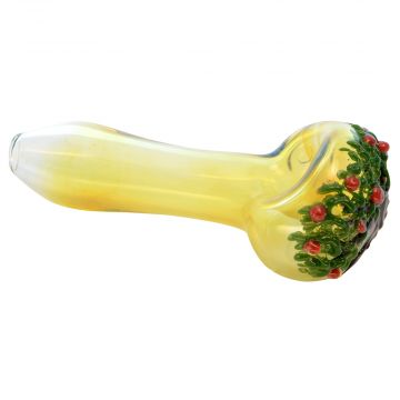 Glass Spoon Pipe with Fume and Apple Tree Themed Art - Right Side View 