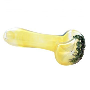 Glass Spoon Pipe with Fume and Pine Tree Themed Art - Right Side View 