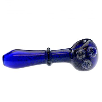 Cobalt Glass Spoon Pipe with All Over Worked Partial Frit