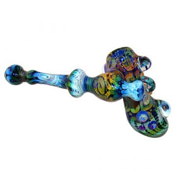 Glass Sidecar Bubbler - Fumed Cobalt Glass with Mushroom Marble