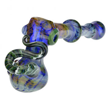 Glass Fumed Cobalt Mini Hammer Bubbler with Double Maria and Marbles - Front View Left 