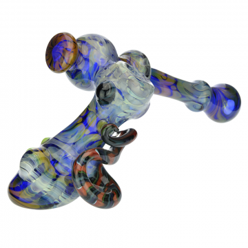 Glass Sidecar Bubbler with Fumed Cobalt Glass and Colored Marbles - Front View Left 