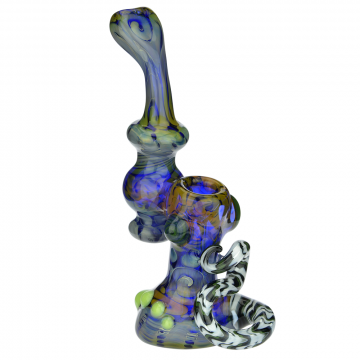 Stand-Up Sherlock Mini Bubbler with Fumed Cobalt and Marbles - Side view 1