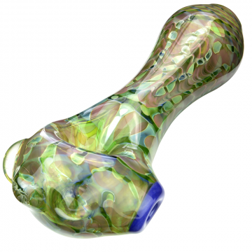 Glass Spoon Pipe - Double Layer Fume on Green Glass with Clear Marbles 