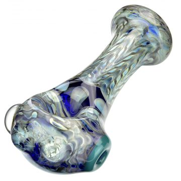 Glass Spoon Pipe - Grey Sparkle on Cobalt Glass with Clear Marbles