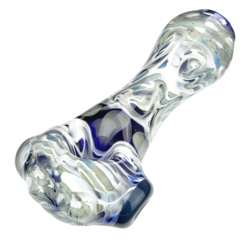 Glass Spoon Pipe - White Swirls on Cobalt Glass with Clear Marbles 