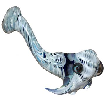 Glass Sherlock Handpipe - White on Cobalt Glass with Appendage