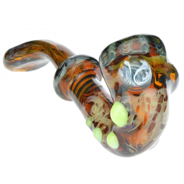 Glass Sherlock Pipe with Fumed and Blue Sparkle Work on Amber - Side view 1